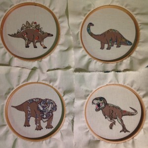 limited edition artwork dinosaurs feehand machine embroidery artwork wall hanging bedroom