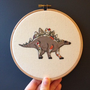 dinosaurs embroidery hoop stegosaurus artwork wall haniging