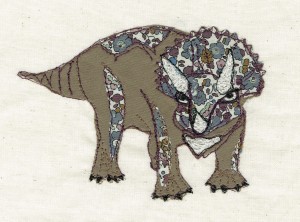 triceratops freehand machine embroidery art work